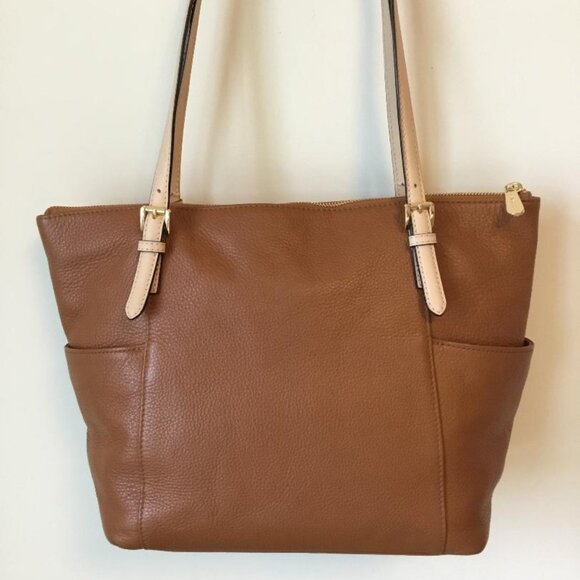 Michael Kors Jet Set Tote Bag Brown with Gold-tone MK Logo Charm Zip Closure - Picture 4 of 8